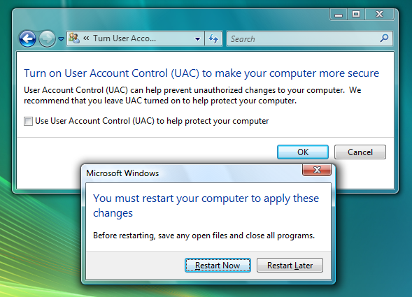 Disable User Account Control Vista 64