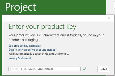 activate Project 2016 Professional using product key