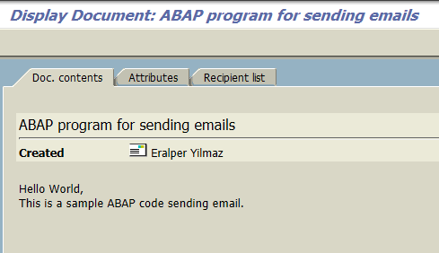 e-Mail created using ABAP code