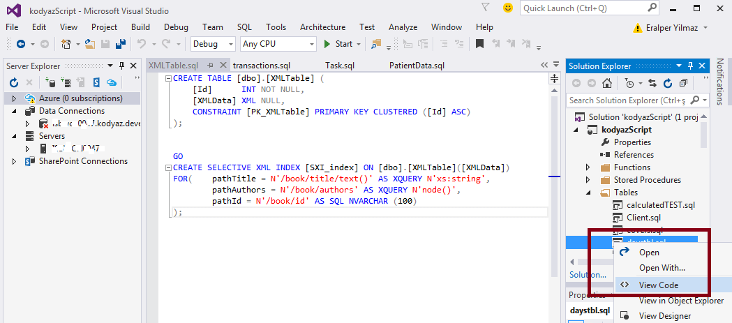 Create Sql Server Database Object Script Using Visual Studio