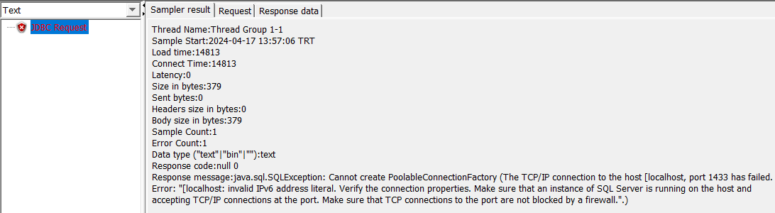 Cannot create PoolableConnectionFactory TCP/IP connection to the host has failed