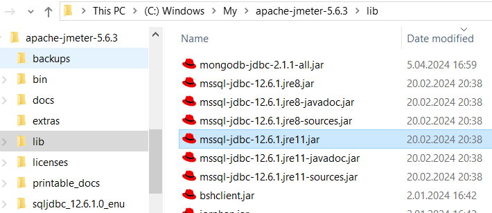SQL Server JDBC driver jar files in JMeter lib folder