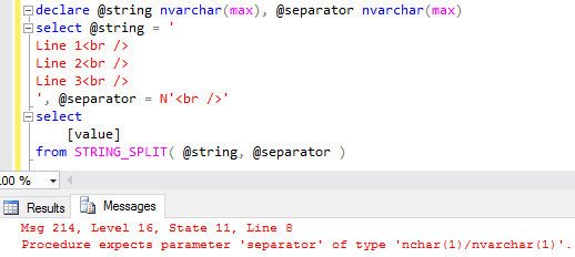 SQL Server 2016 Split String Function STRING SPLIT