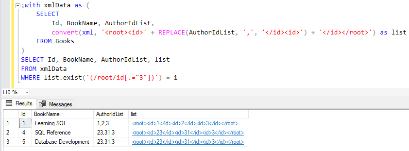 Query Comma Seperated List Using SQL XML