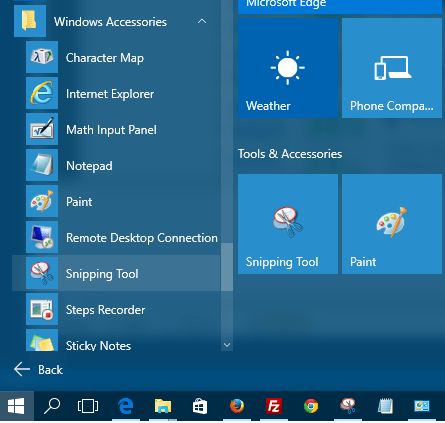 Windows 10 screen-capture software Snipping tool