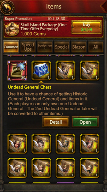 Evony game Undead General Chest