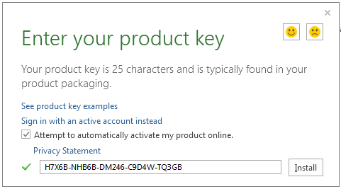 Enter your product key for Microsoft Office 2013