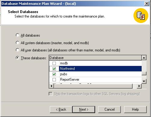 SQL Server Maintenance Plan database selection