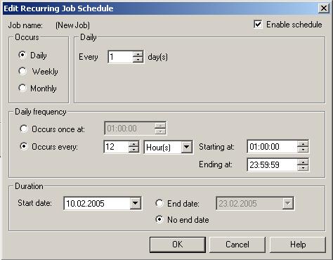 SQL Server Maintenance Plan job schedule