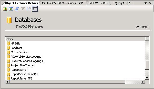 SQL2005 SQL Server Management Studio (SSMS) Object Explorer Details Window