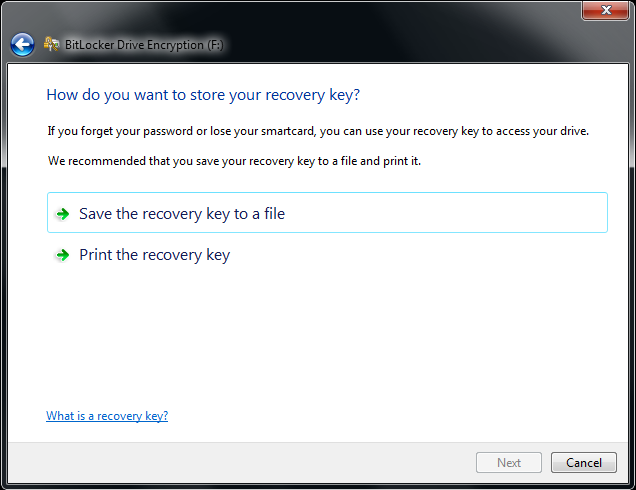 Store Windows 7 BitLocker Recovery Key