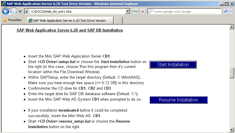 install miniwas SAP Web Application Server