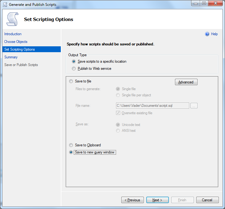 script data with SQL Server 2012 scripting options