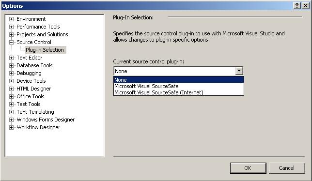 Visual Studio Source Control Plug-in Selection Option