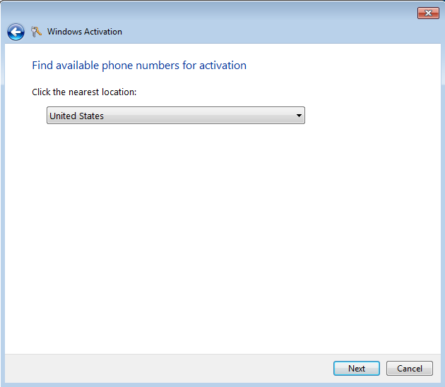 Windows 7 activation automated phone system United States