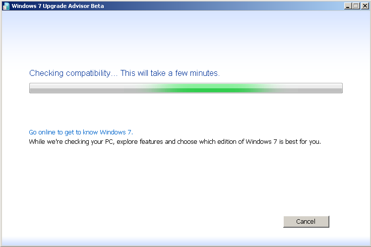 Windows 7 Upgrade Advisor Beta checking compability
