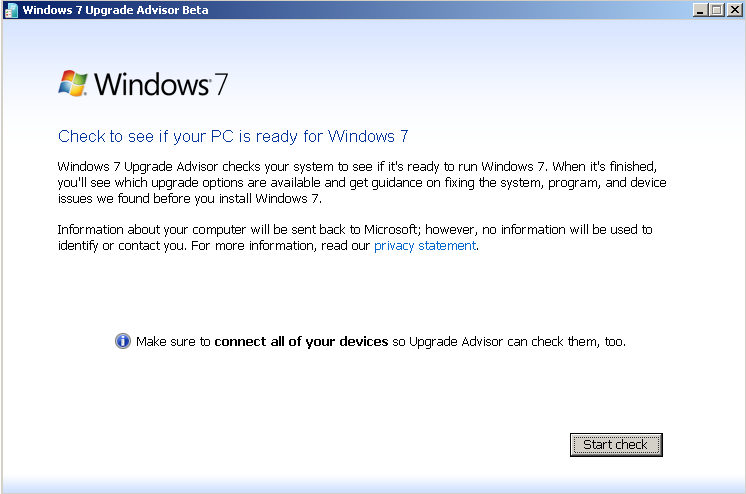 Windows 7 Upgrade Advisor Beta