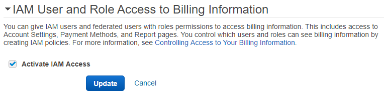 Activate IAM Access to AWS Billing Service