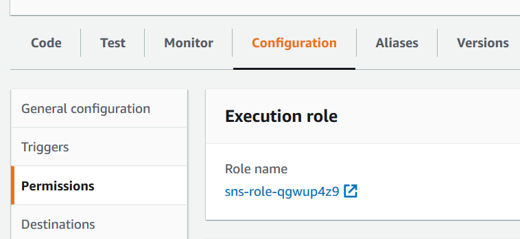AWS Lambda function execution role configuration