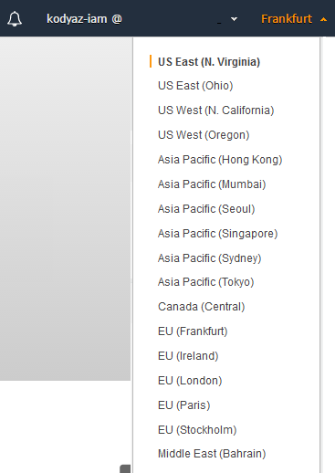 AWS Regions listed on the Console screen