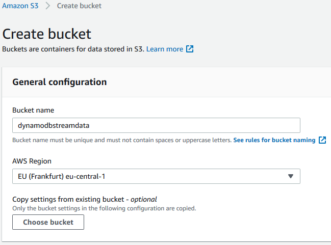 create Amazon S3 bucket