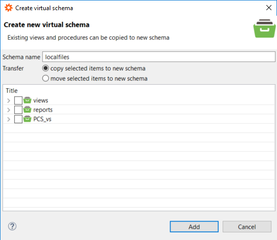 Data Virtualirt Studio create virtual schema wizard