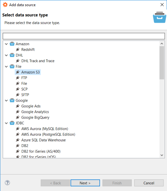 select data source type or Data Virtuality connector