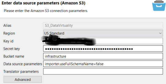 Data Virtuality Amazon S3 connection properties