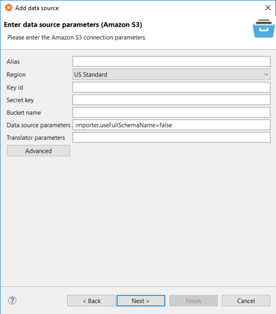 Data Virtuality Amazon S3 connector parameters