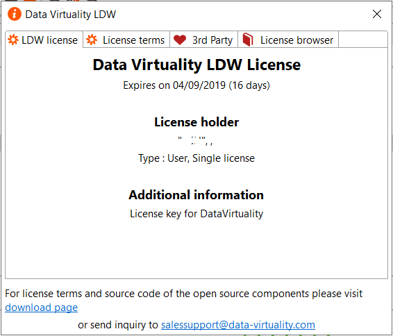 LDW Data Virtuality License details
