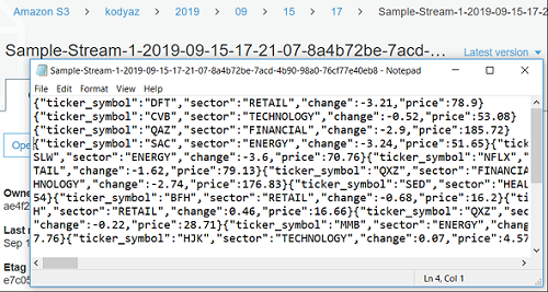 demo data in text files on AWS S3 bucket created for Amazon Kinesis Firehose