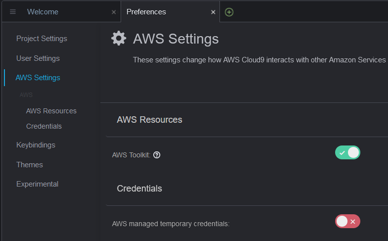 Amazon Cloud9 AWS settings for credentials