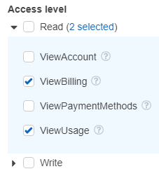 AWS Billing Service display actions