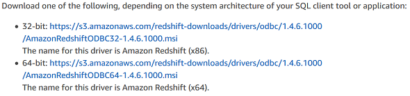 download Amazon Redshift ODBC drivers