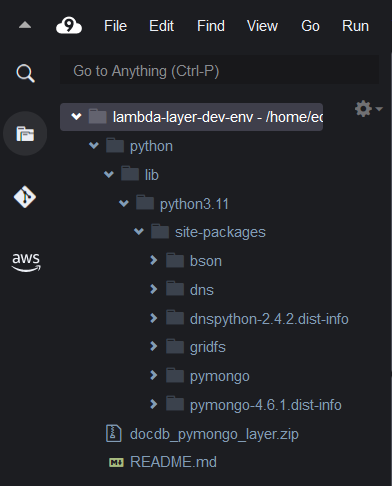Cloud9 folders for Lambda Layer