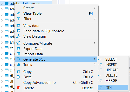 generate DDL SQL CREATE command of a Redshift database table