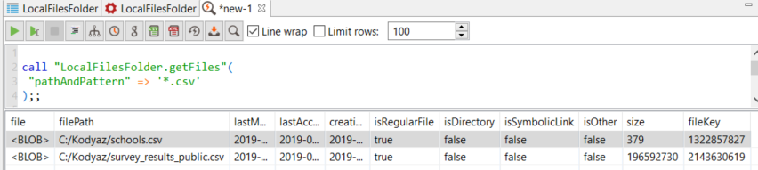 getFiles to list data files on File Connector data source