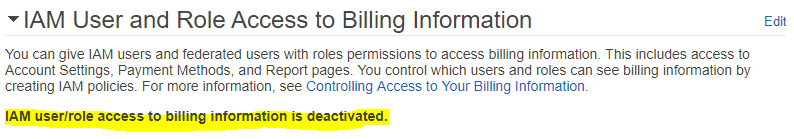 IAM User and Role Access to Billing Information