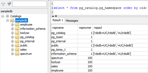 list of schemas on Amazon Redshift database