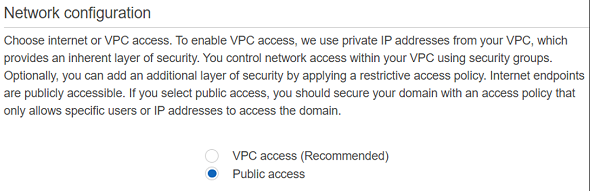 public access network configuration for Amazon Elasticsearch domain