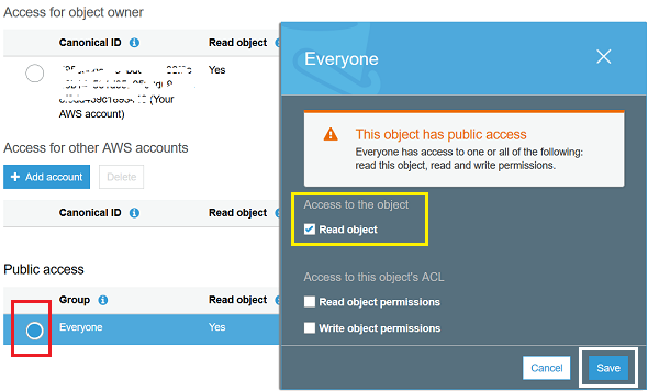 remove public access permission from AWS S3 bucket object