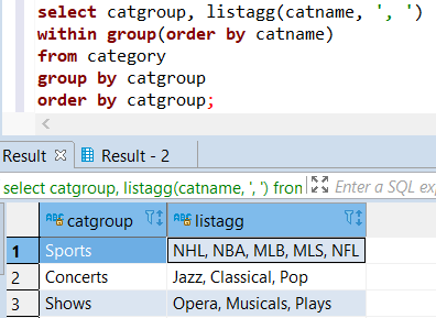Redshift ListAgg aggregate function with Group By and Order By SQL