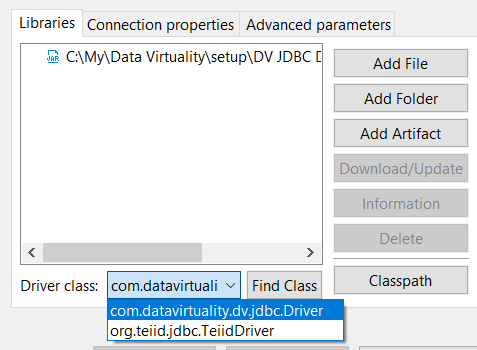 Data Virtuality JDBC driver class