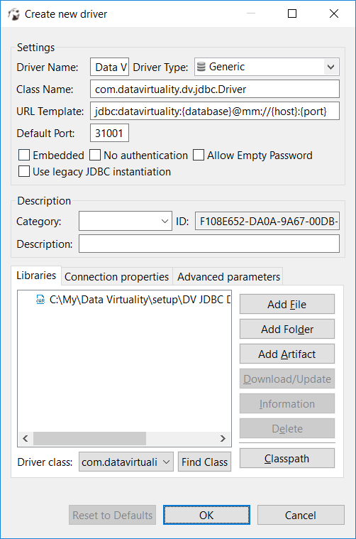 DBeaver Data Virtuality JDBC driver template