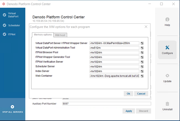 Denodo configure JVM memory options and Java Heap space