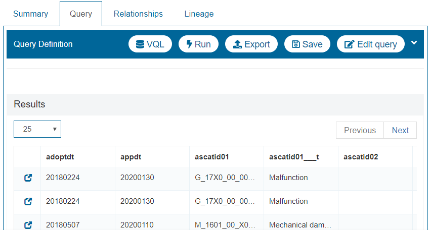 Denodo Data Catalog View Query tab