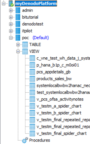 Denodo data resources view and tables in DbVisualizer