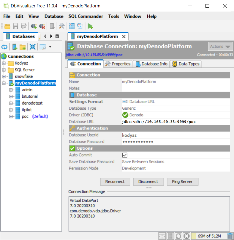 Denodo Data Virtualization Platform databases on DbVisualizer