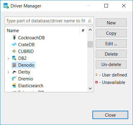 Denodo database driver on DBeaver driver manager