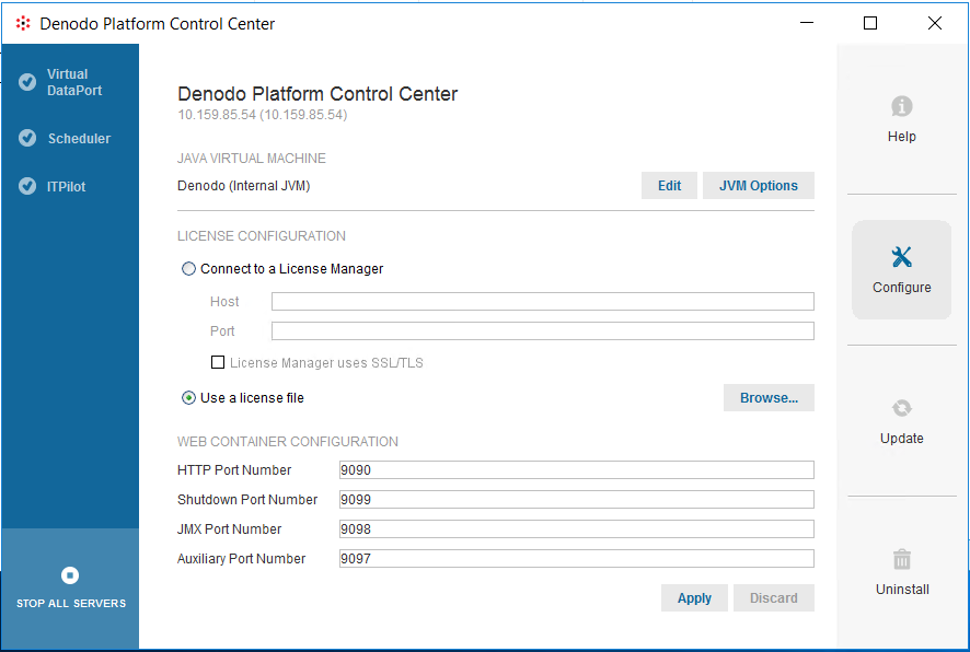 Denodo Platform Control Center Configure view to extend license period